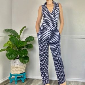 Tart jumpsuit blue/white geometric print XS modal